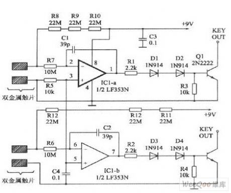 Double contact-plate resistance bridge touch switch circuit diagram