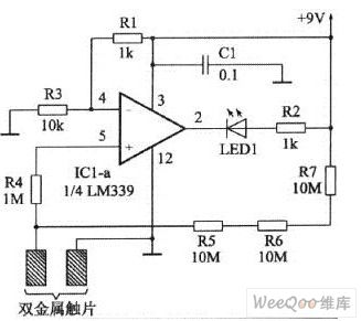Double contact-plate resistance bridge touch switch circuit diagram