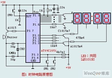 Schematic diagram of clock circuit composed of AT89C2051