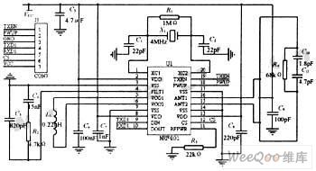 Applied circuit diagram of nrf401 wireles receiving and dispatching chip