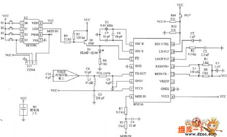 The circuit diagram of DKIOOOT OOK315 MHz transmitter