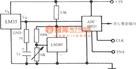 Serial output digital temperature transmitter circuit (integrated temperature sensor with voltage output LM35)