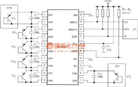 Typical application of 7-way intelligent temperature sensor MAX6697