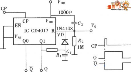 CD4017-based monostable trigger circuit diagram
