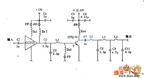 The amplifier circuit diagram with high-frequency power