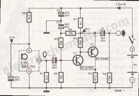 Electret microphone amplifier circuit
