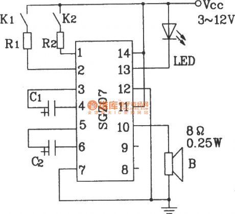 The control alarm circuit with SGZ07 sound and light alarm integrated circuit