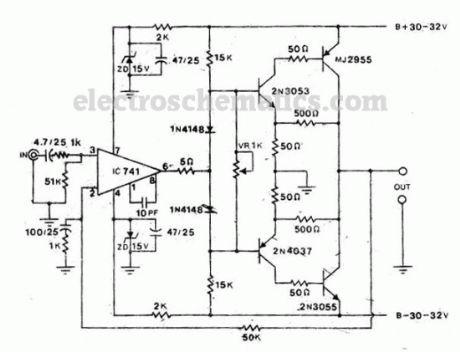 Audio power amplifier 50W 2N3055 MJ2955