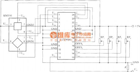 The voltage output angle detection circuit using angel sensor signal conditioner UZZ9000 and magnetoresistive sensor KMZ41
