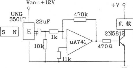 The counter circuit diagram using UGN-3501T Hall sensor