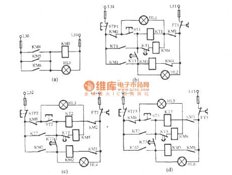 Three motors starting circuit using autotransformer