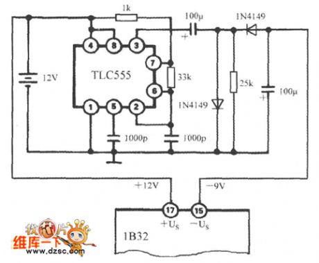 Negative power supply circuit using TLC555