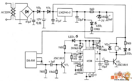 The alarm circuit diagram using DS-505 pyroelectric sensor