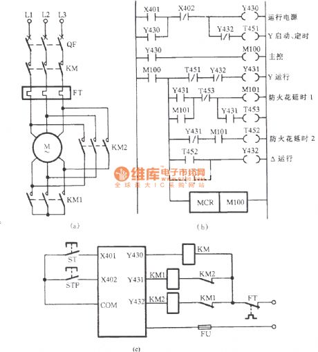 PC control three-phase motor circuit for buck and starting