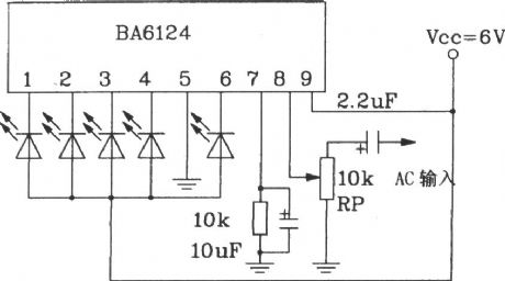 The basic application circuit of BL6124 5-bit LED level meter driver integrated circuit