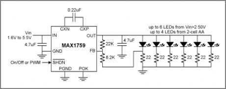 Buck/Boost Charge-Pump Regulator Powers White LEDs from a Wide 1.6V to 5.5V Input