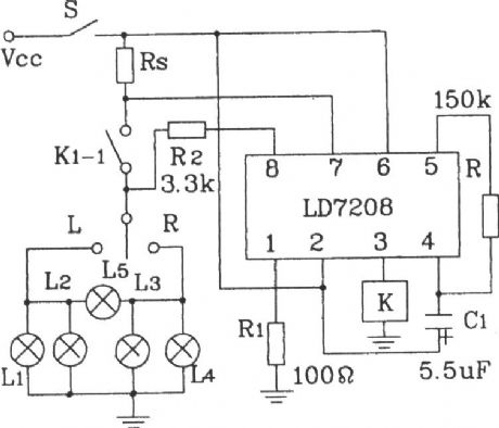 The LD7208 car turning alarm ASIC typical application circuit