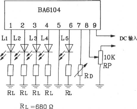 The basic application circuit of BA6104 5-bit LED level meter driver integrated circuit