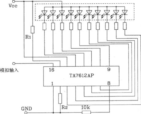 10-point common-anode logarithmic display driver circuit using TA7612AP