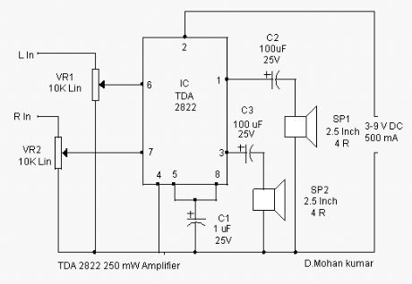 TDA2822 Stereo Amplifier Circuit