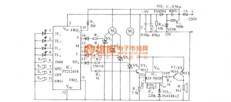 Multi-function electric fan control circuit with crickets sound using PT2124