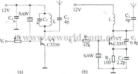 Basic radio transmission circuit with surface acoustic wave resonator SAW