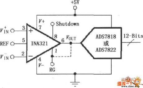 The directly driving capacitive input A / D converter circuit diagram with INA321/322