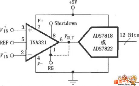 The directly driving capacitive input A / D converter circuit diagram with INA321/322