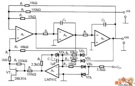 Low-distortion two-phase oscillator circuit diagram