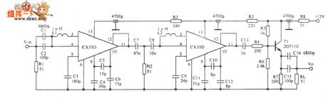 200MHz broadband amplifier circuit diagram with low noise
