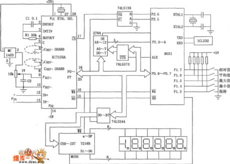 The intelligent digital voltmeter circuit diagram composed of HI7159A and the 8031 microcontroller