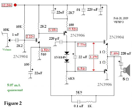 Discrete BJT, Low Power Audio Power Amp  2