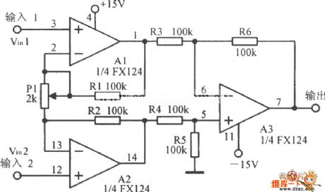 Low-power high-impedance DC amplifier circuit diagram with adjustable gain