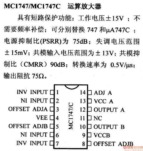 MC1747/MC1747C operational amplifier and its pin main characteristics