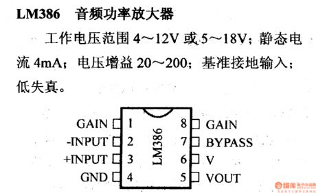 LM386 audio power amplifier and its pin main features