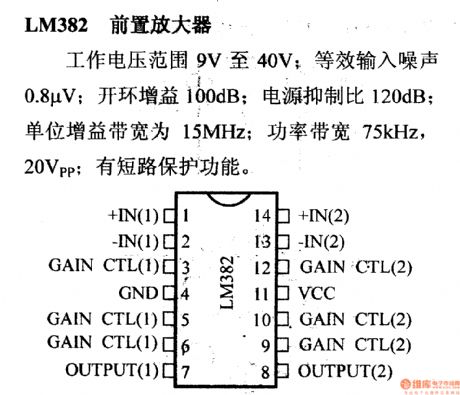 LM382 preamplifier and its pin main characteristics