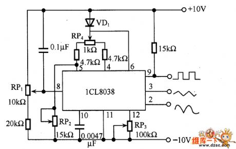 Function generator circuit diagram with ICL8038