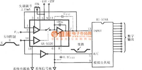 HA-5320 noninverting unit gain mode basic connection circuit