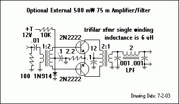 optional external 500mW 75m amplifier/filter