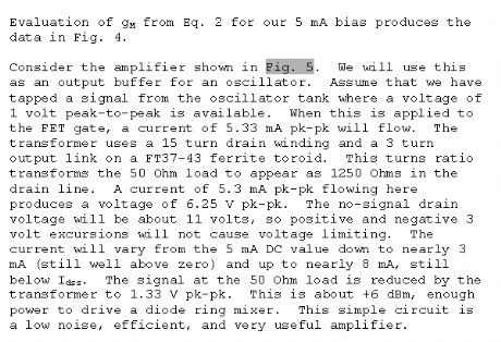 Data used to produce transconductance for the FET used in our sample amplifier.