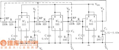 Closed-loop three-phase multivibrator oscillator circuit diagram