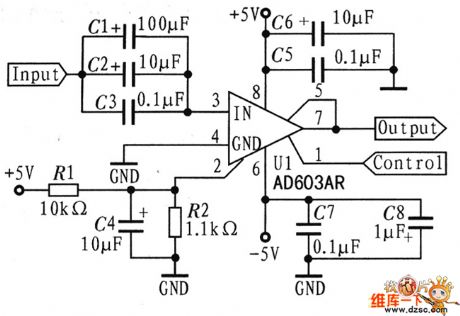 AD603 voltage gain control circuit