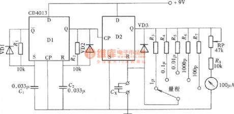 Analog capacitance meter ( CD4013 )