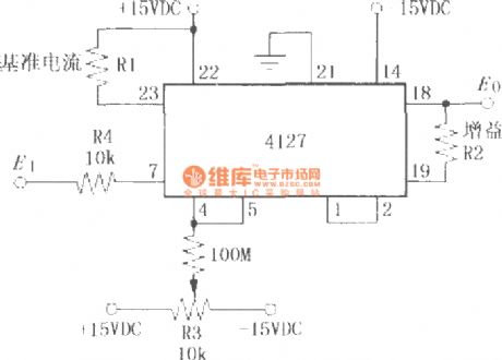 Logarithmic function-transformation circuit with negative input voltage E1 ( logarithmic amplifier 4127)