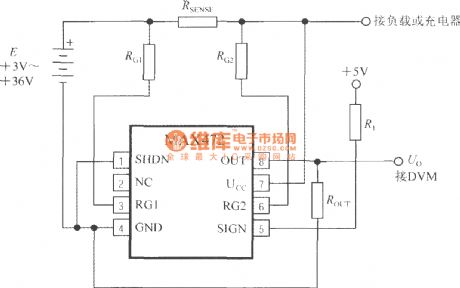Typical application circuit of the integrated current sensor MAX472