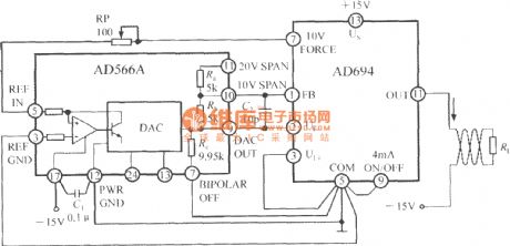 D/A converter (DAC) current loop interface circuit using multifunctional sensor signal conditioner AD694