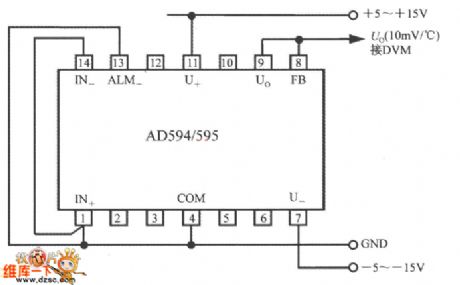 Celsius thermometer circuit diagram with AD594
