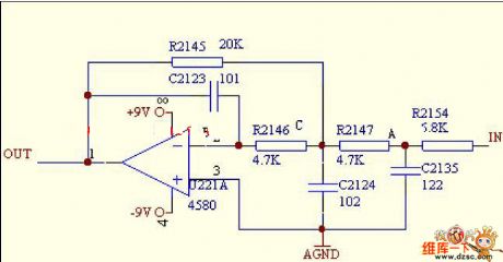 Active low-pass filter circuit diagram