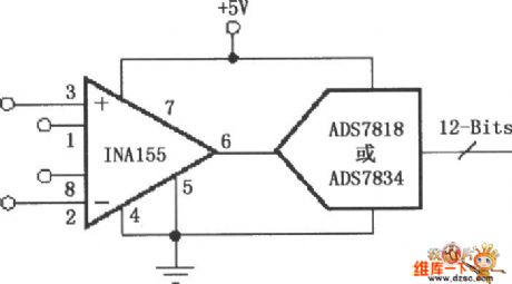 Direct driving capacitive input high-speed A/D converter circuit diagram with INA155/156
