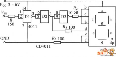 Text-display logic pen (CD4011) circuit diagram composed of gate circuit